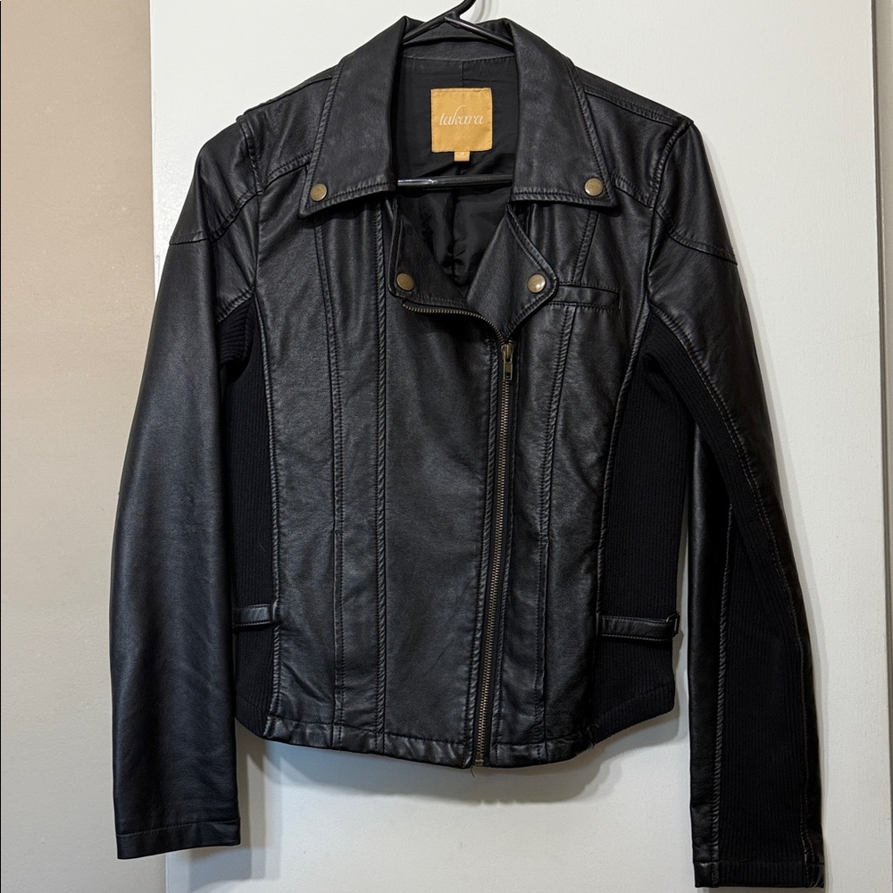 Takara Black Leather Jacket with Gold Accents